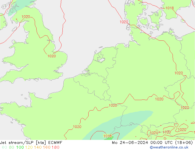 高速氣流/地面气压 ECMWF 星期一 24.06.2024 00 UTC