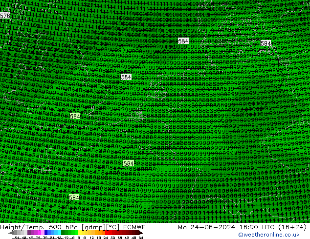 Height/Temp. 500 гПа ECMWF пн 24.06.2024 18 UTC