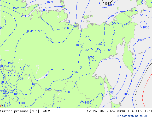 Presión superficial ECMWF sáb 29.06.2024 00 UTC