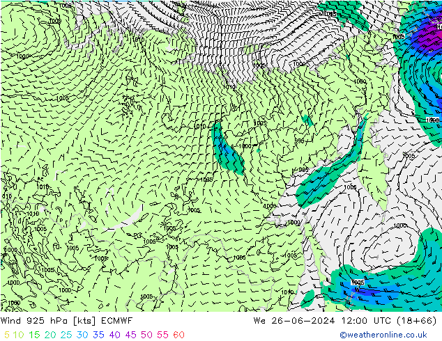 Wind 925 hPa ECMWF We 26.06.2024 12 UTC