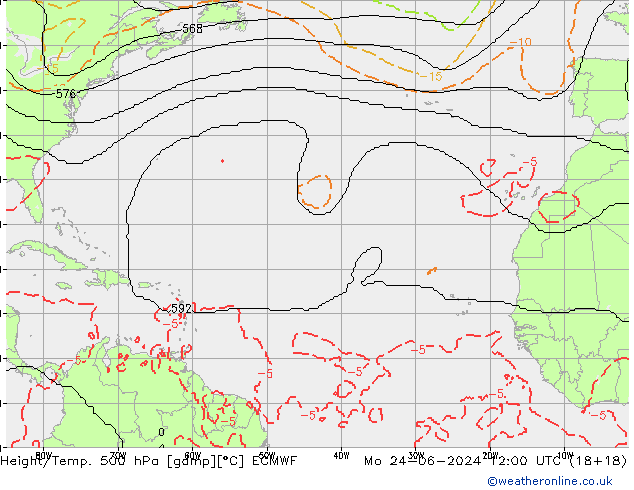 Height/Temp. 500 hPa ECMWF Mo 24.06.2024 12 UTC