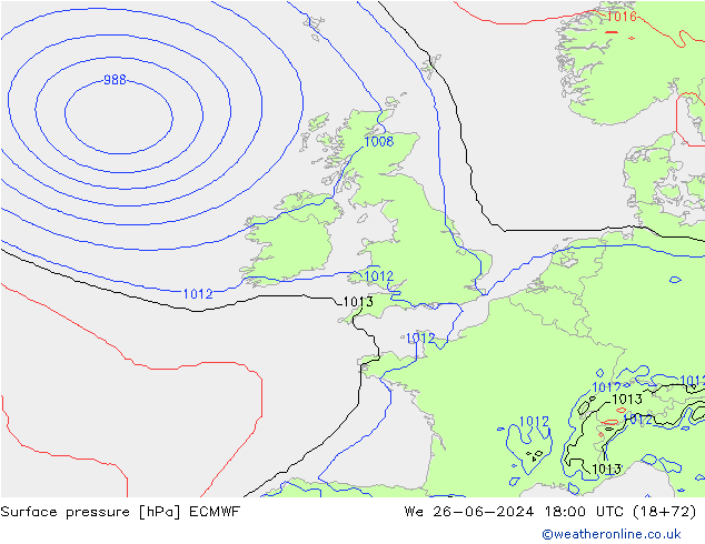 Surface pressure ECMWF We 26.06.2024 18 UTC