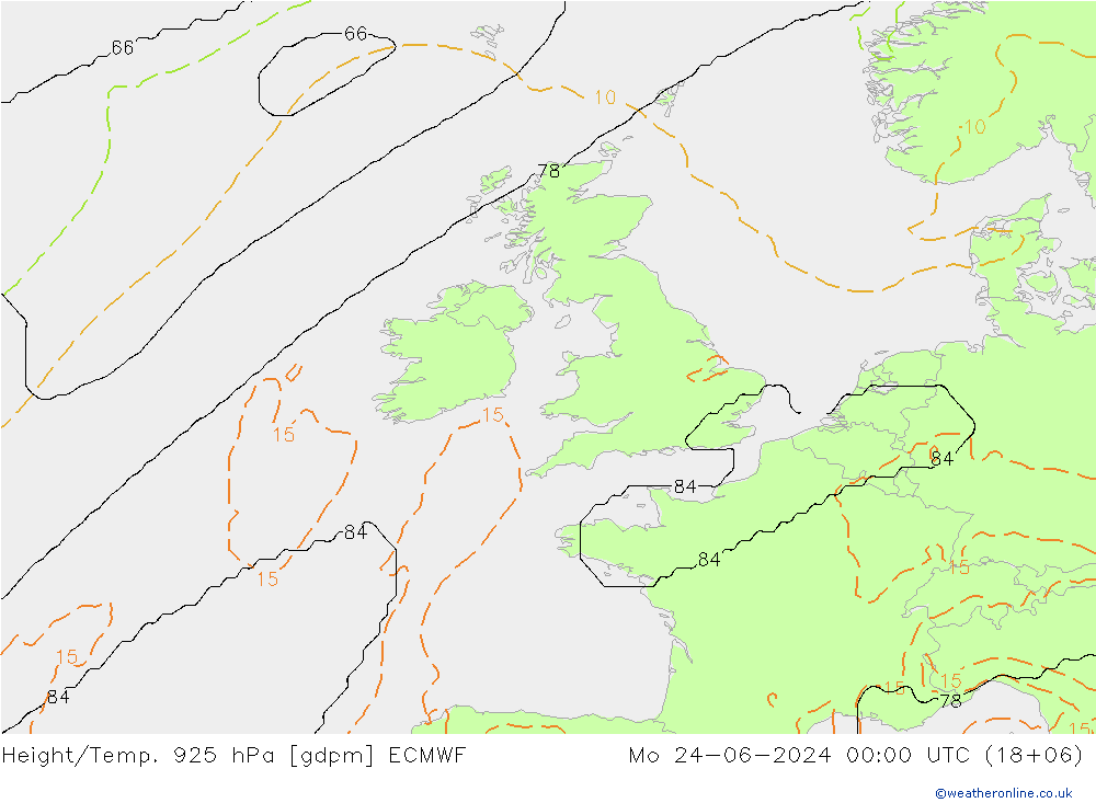 Yükseklik/Sıc. 925 hPa ECMWF Pzt 24.06.2024 00 UTC