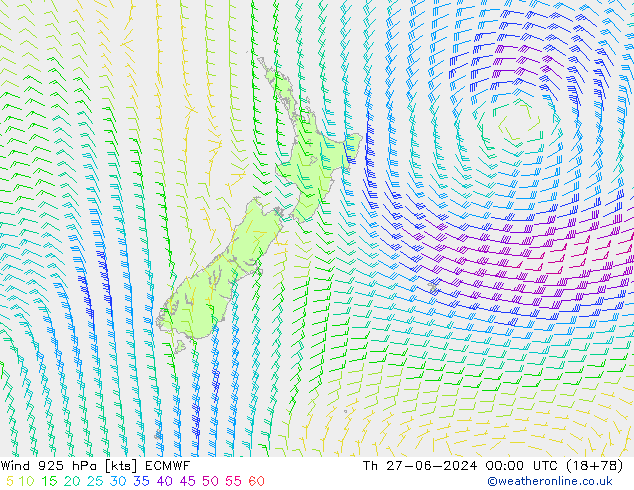 Viento 925 hPa ECMWF jue 27.06.2024 00 UTC