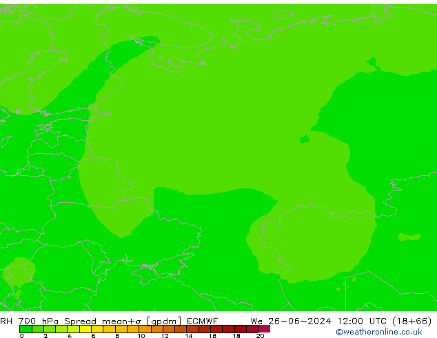 RH 700 hPa Spread ECMWF We 26.06.2024 12 UTC