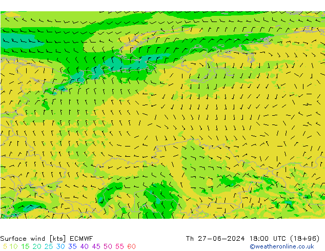 Vent 10 m ECMWF jeu 27.06.2024 18 UTC