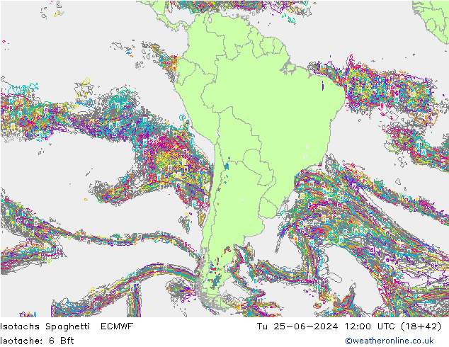 Isotachs Spaghetti ECMWF Tu 25.06.2024 12 UTC
