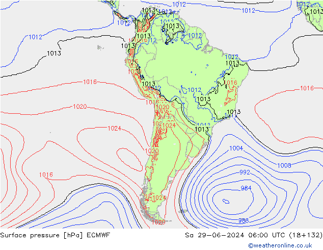 pressão do solo ECMWF Sáb 29.06.2024 06 UTC