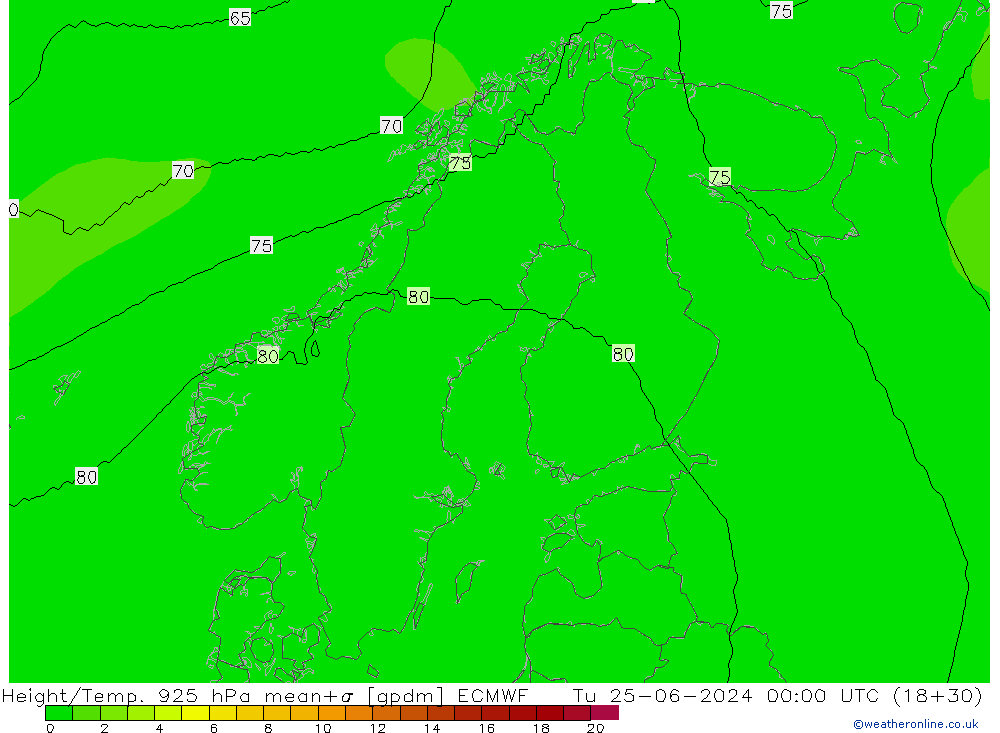 Height/Temp. 925 hPa ECMWF wto. 25.06.2024 00 UTC