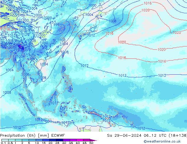 Precipitation (6h) ECMWF Sa 29.06.2024 12 UTC
