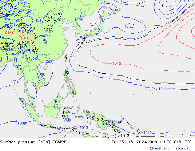 Presión superficial ECMWF mar 25.06.2024 00 UTC