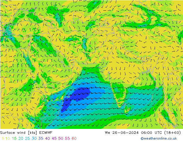 Surface wind ECMWF We 26.06.2024 06 UTC