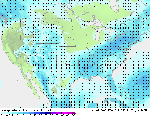Precipitazione (6h) ECMWF gio 27.06.2024 00 UTC
