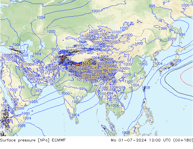 Atmosférický tlak ECMWF Po 01.07.2024 12 UTC