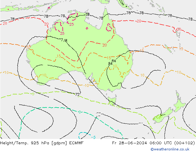 Geop./Temp. 925 hPa ECMWF vie 28.06.2024 06 UTC