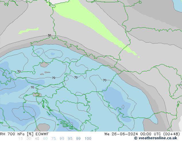 RH 700 hPa ECMWF  26.06.2024 00 UTC