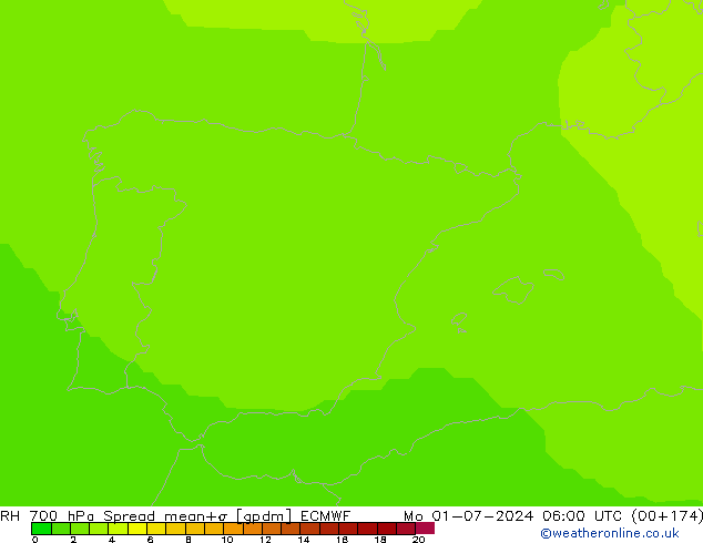 RH 700 гПа Spread ECMWF пн 01.07.2024 06 UTC