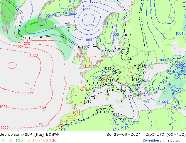 Jet stream/SLP ECMWF Sa 29.06.2024 12 UTC