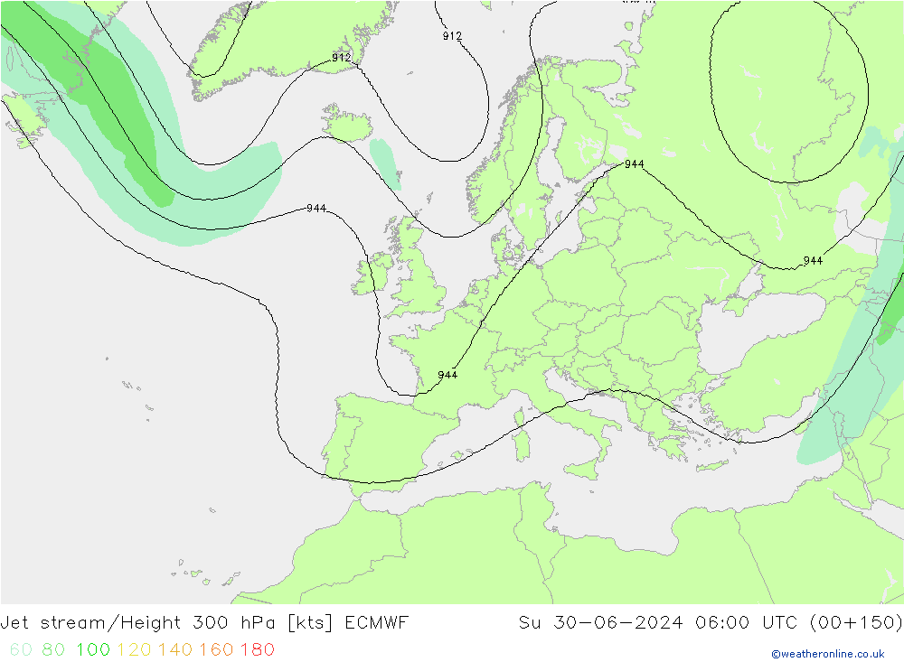 Jet stream/Height 300 hPa ECMWF Su 30.06.2024 06 UTC