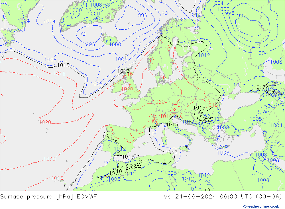 pressão do solo ECMWF Seg 24.06.2024 06 UTC