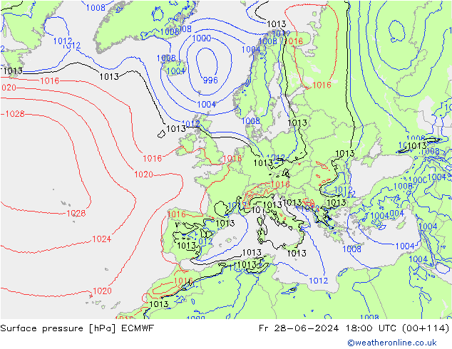 приземное давление ECMWF пт 28.06.2024 18 UTC