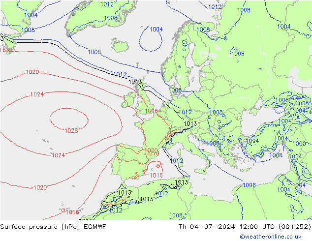 Atmosférický tlak ECMWF Čt 04.07.2024 12 UTC