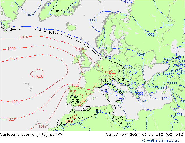 Surface pressure ECMWF Su 07.07.2024 00 UTC