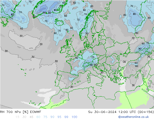 RH 700 hPa ECMWF So 30.06.2024 12 UTC