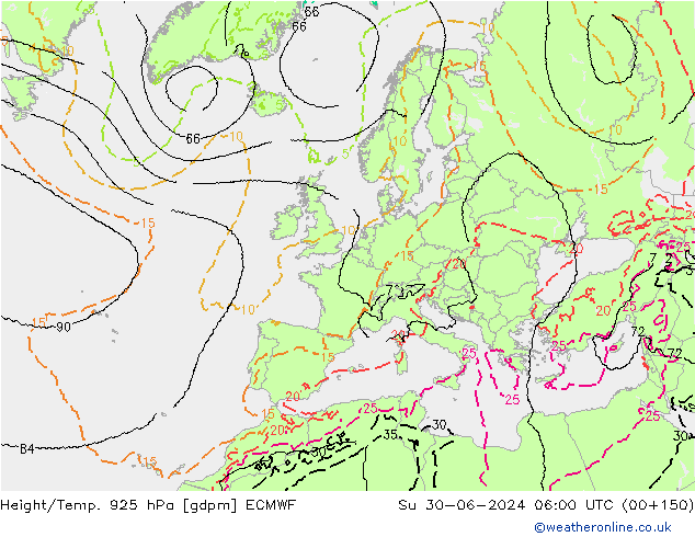 Geop./Temp. 925 hPa ECMWF dom 30.06.2024 06 UTC