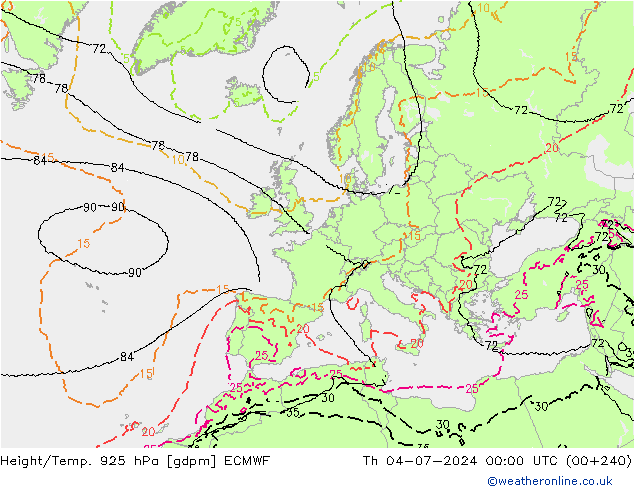 Geop./Temp. 925 hPa ECMWF jue 04.07.2024 00 UTC