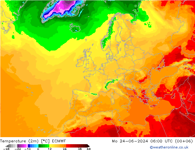 карта температуры ECMWF пн 24.06.2024 06 UTC