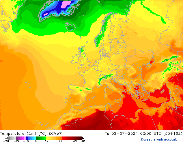 Temperatura (2m) ECMWF mar 02.07.2024 00 UTC
