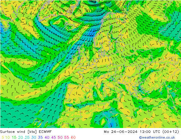 Wind 10 m ECMWF ma 24.06.2024 12 UTC