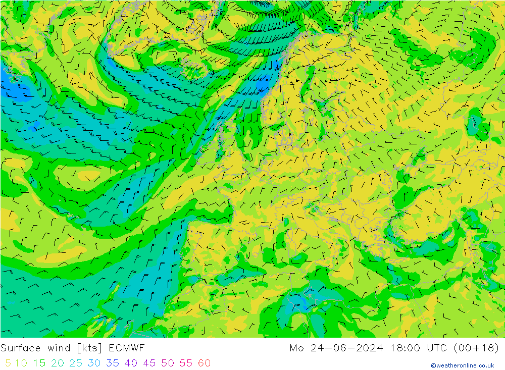 Wind 10 m ECMWF ma 24.06.2024 18 UTC