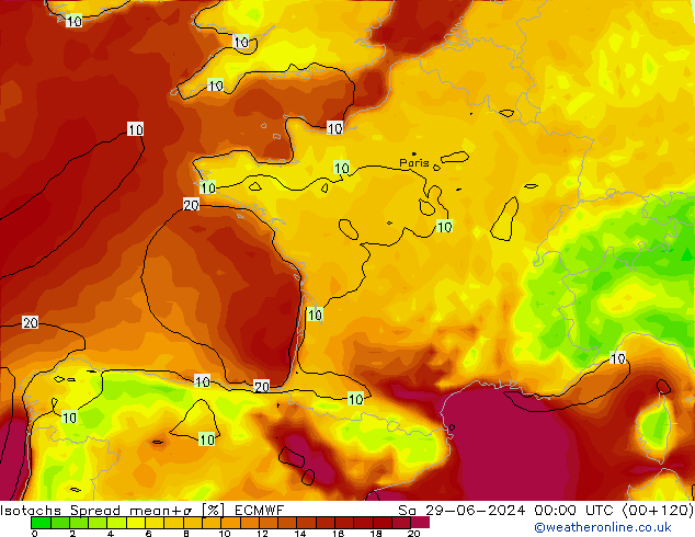 Isotachs Spread ECMWF сб 29.06.2024 00 UTC