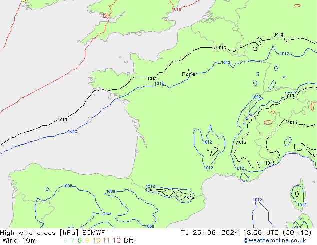 High wind areas ECMWF mar 25.06.2024 18 UTC