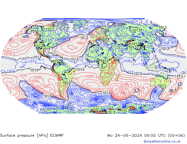 Surface pressure ECMWF Mo 24.06.2024 06 UTC