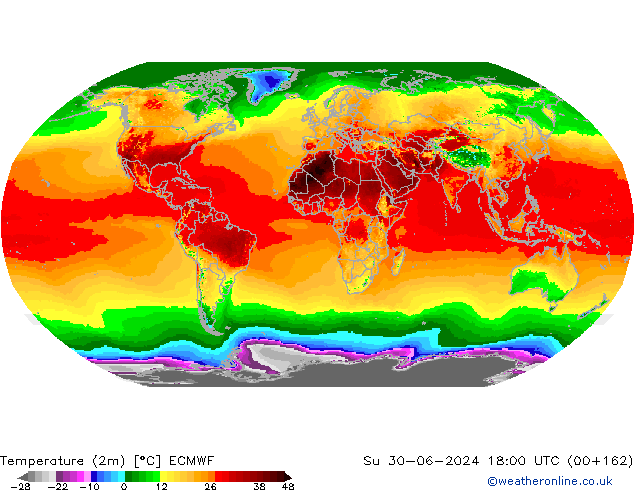 Temperature (2m) ECMWF Su 30.06.2024 18 UTC