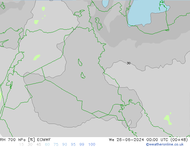 RH 700 hPa ECMWF śro. 26.06.2024 00 UTC