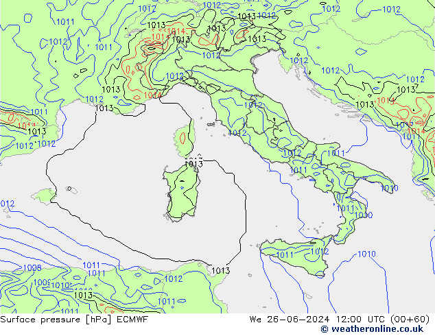 Atmosférický tlak ECMWF St 26.06.2024 12 UTC