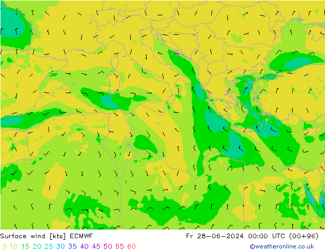 Surface wind ECMWF Fr 28.06.2024 00 UTC