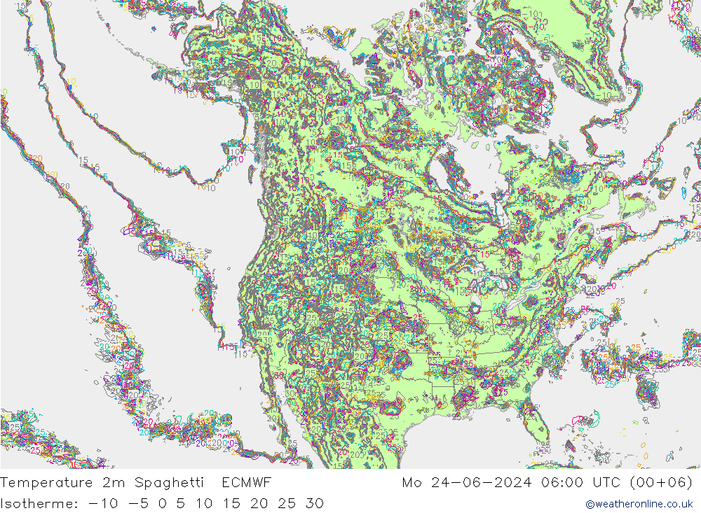 温度图 Spaghetti ECMWF 星期一 24.06.2024 06 UTC