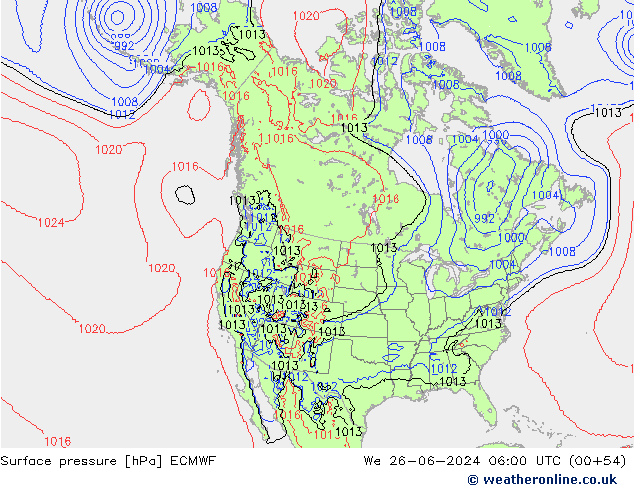 Surface pressure ECMWF We 26.06.2024 06 UTC