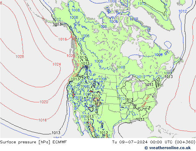 Bodendruck ECMWF Di 09.07.2024 00 UTC