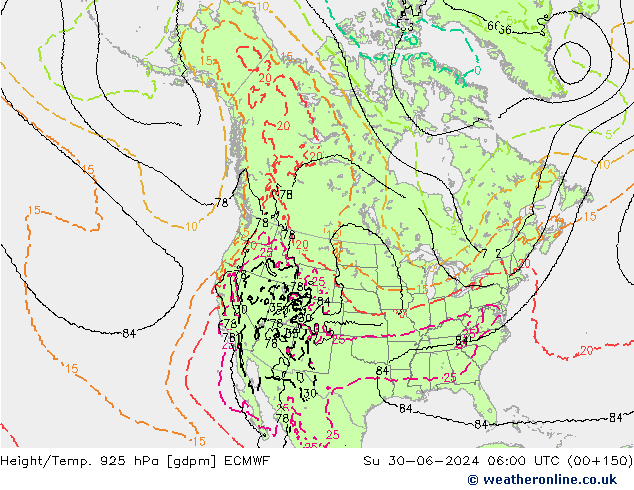 Height/Temp. 925 hPa ECMWF Su 30.06.2024 06 UTC