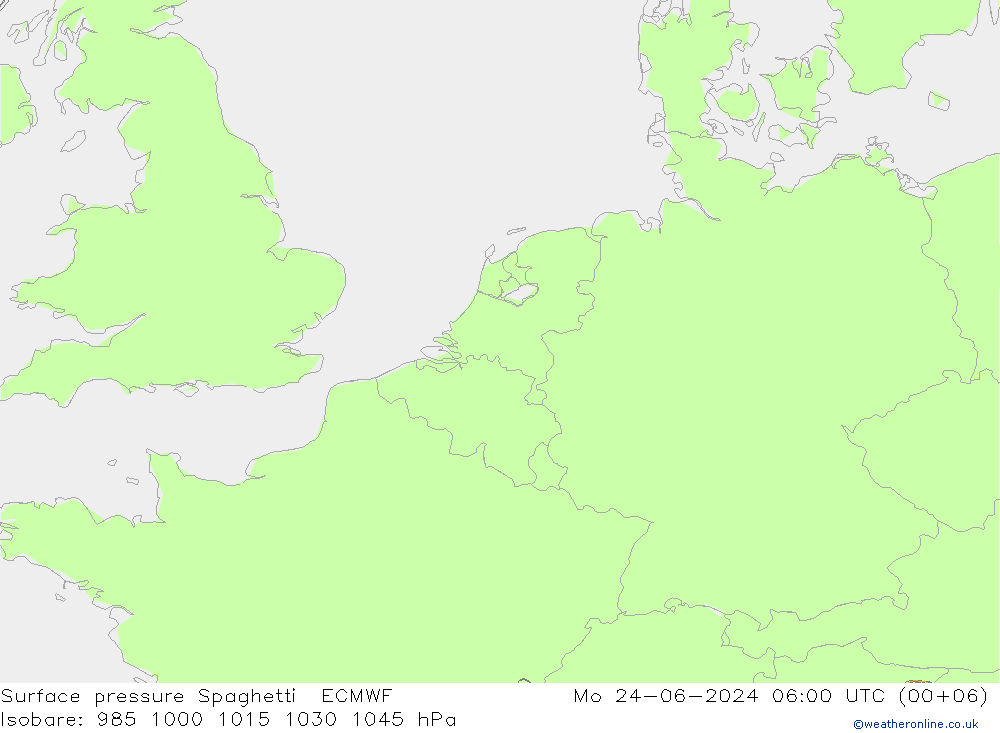 Pressione al suolo Spaghetti ECMWF lun 24.06.2024 06 UTC