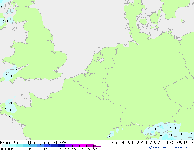 降水量 (6h) ECMWF 星期一 24.06.2024 06 UTC