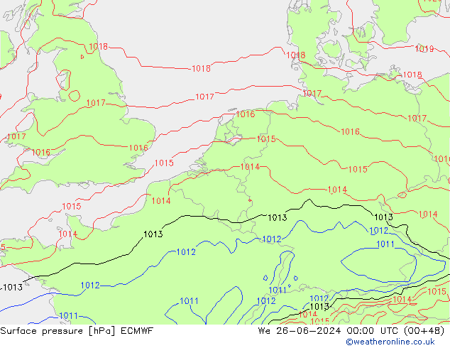 Surface pressure ECMWF We 26.06.2024 00 UTC