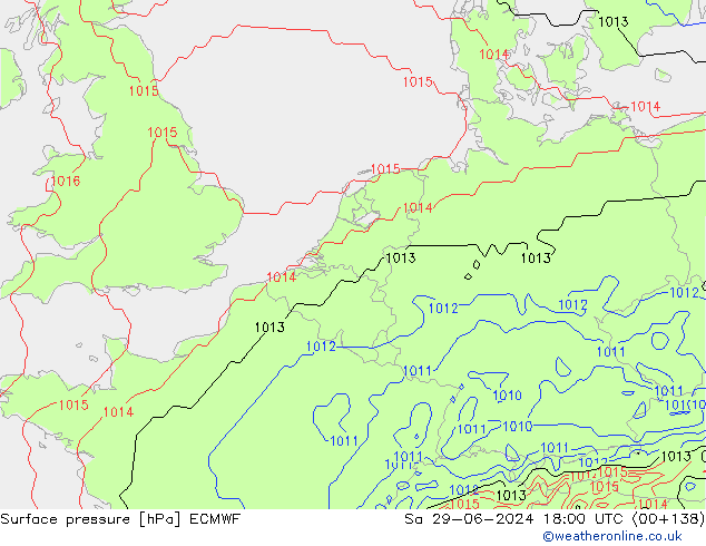 Surface pressure ECMWF Sa 29.06.2024 18 UTC