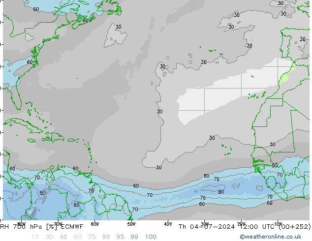 RH 700 hPa ECMWF gio 04.07.2024 12 UTC